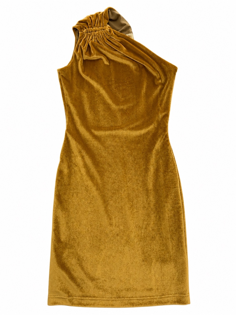 NWT Cosmopolitan Velvet One-Shoulder Dress | Size M | Mustard Gold